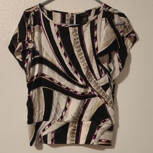 White House Black Market Striped Blouse with Purple Accents